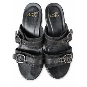 Dansko Black Double Strap Slide Sandals Buckle Comfort Clogs EU 36 US 6
